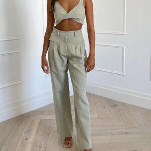 NWT Bec + Bridge Phoebe Straight Leg Trouser Style Pant in Light Khaki US 2